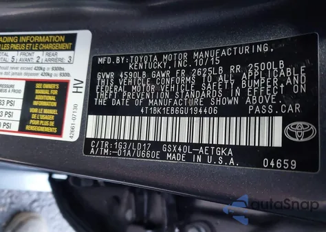 2016 Toyota Avalon Xle from USA, damaged, VIN 4T1BK1EB6GU194406